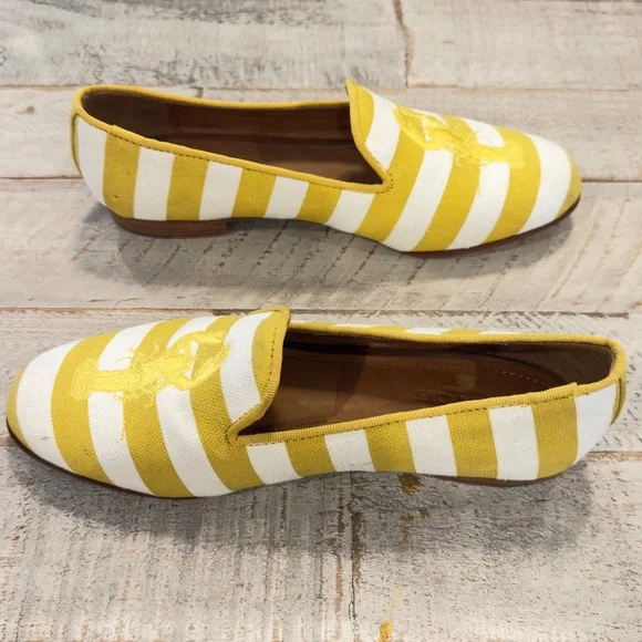 COACH UTOPIA EMBROIDERED LOBSTER YELLOW WHITE STRIPE LOAFER COQUETTE PREPPY 5B - Picture 5 of 11